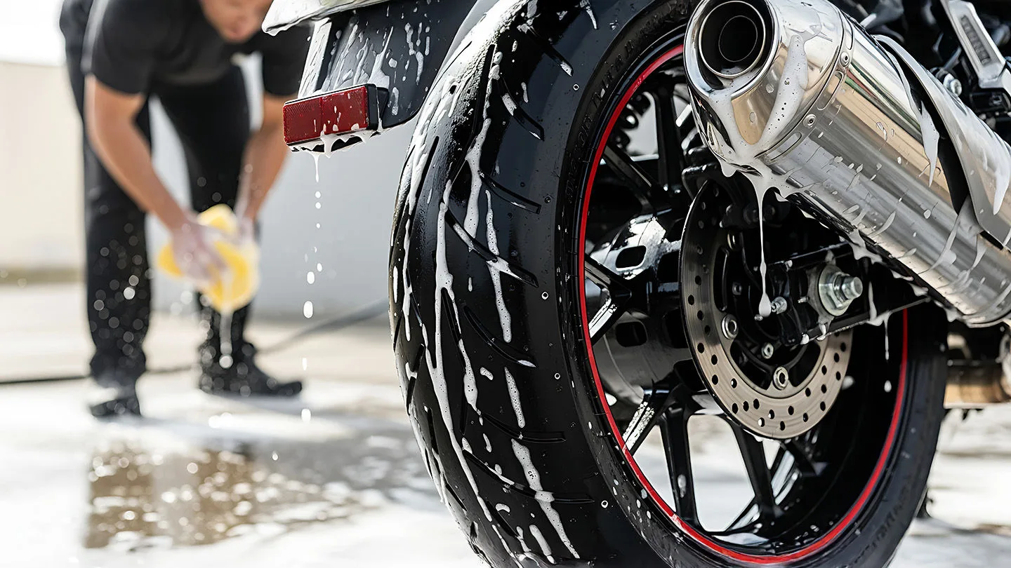 Motorrad wird gewaschen