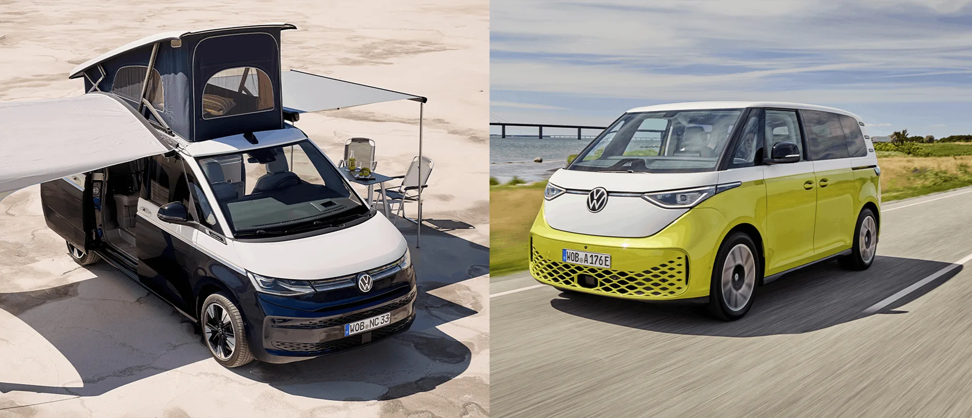 Der aktuelle VW California und der ID. Buzz.