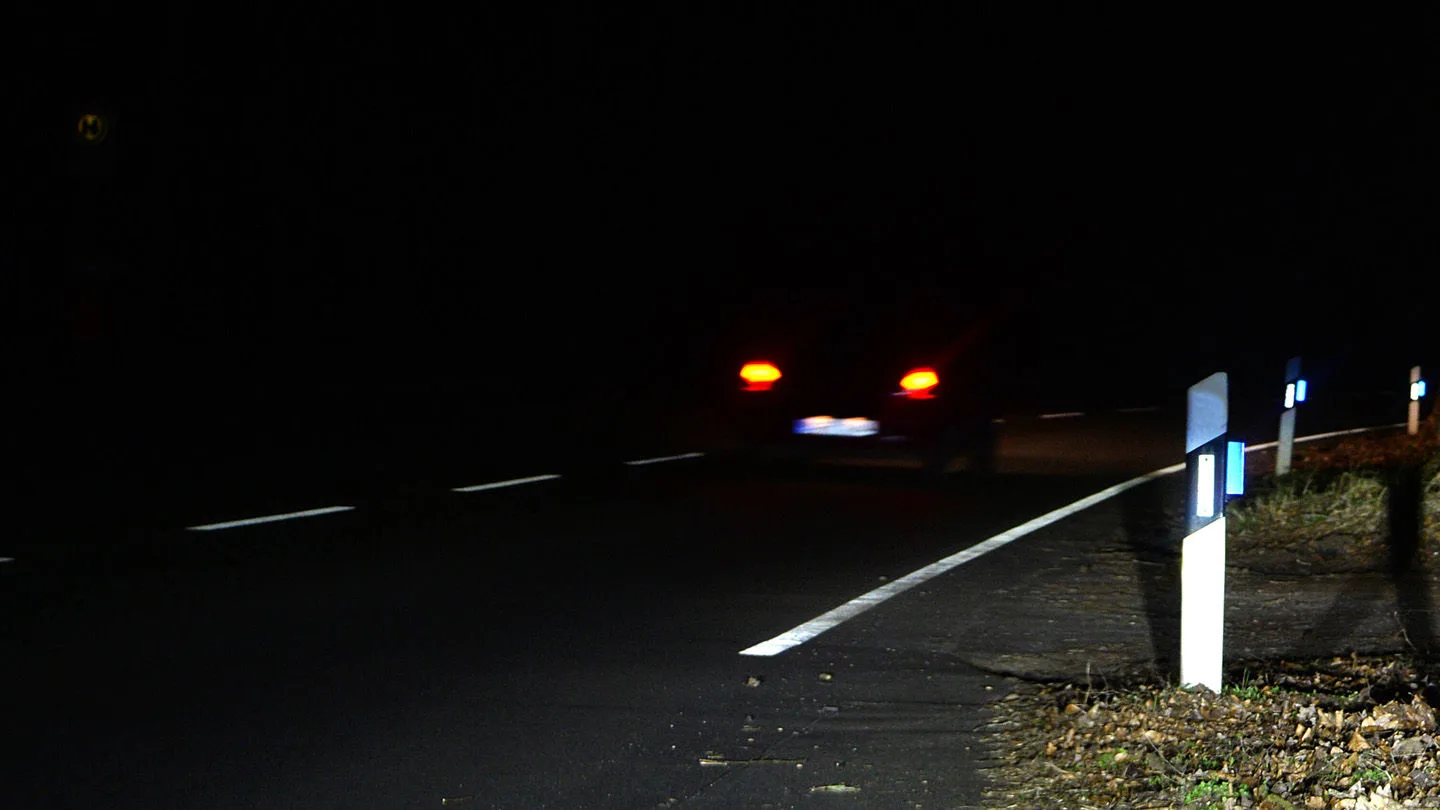 Leitpfosten in der Dunkelheit