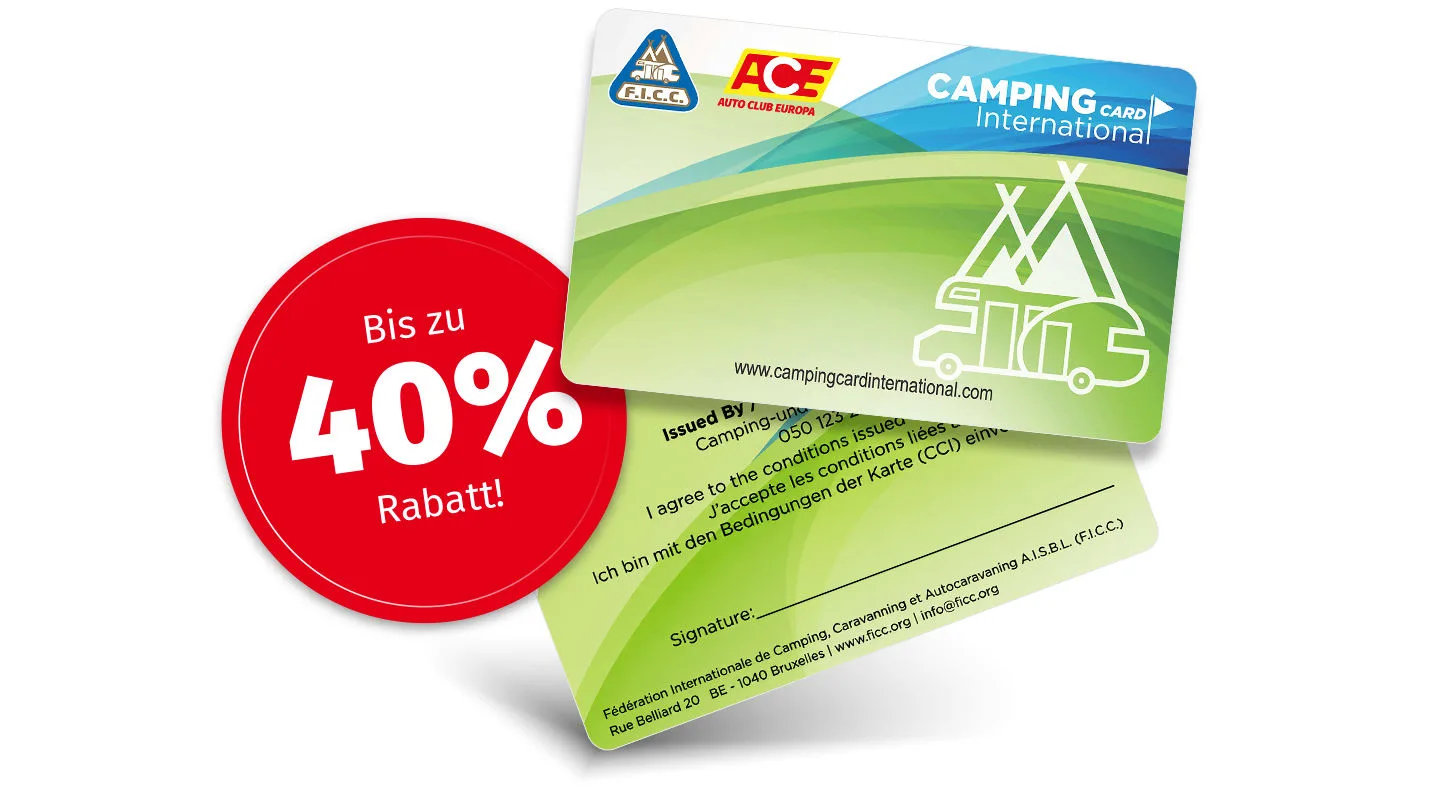 Bis zu 40 % Rabatt mit der CCI Camping Card International über den ACE Auto Club Europa.