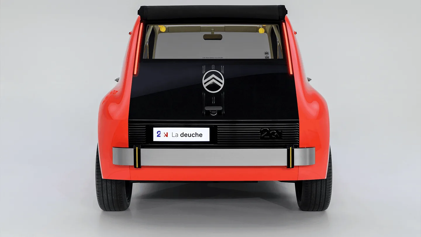 Das Heck der Studie der elektrischen Ente 2CV Concept