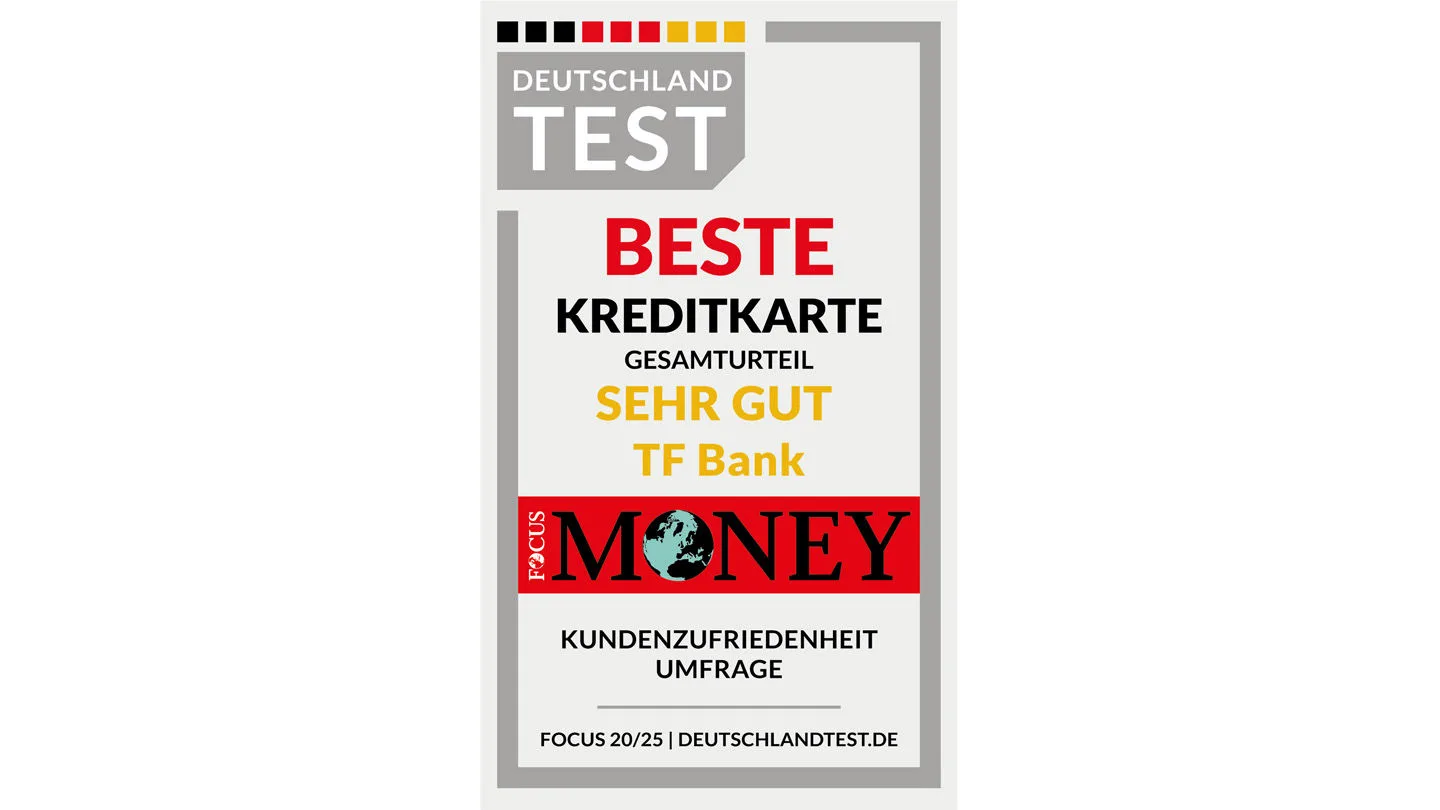 TF Bank ausgezeichnet als Beste Kreditkarte von Focus Money