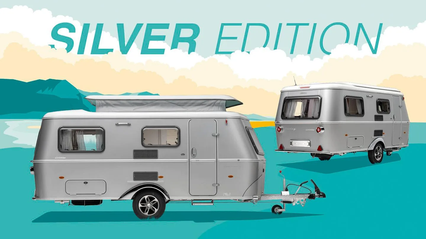silberner Wohnwagen mit der Überschrift silver Edition 