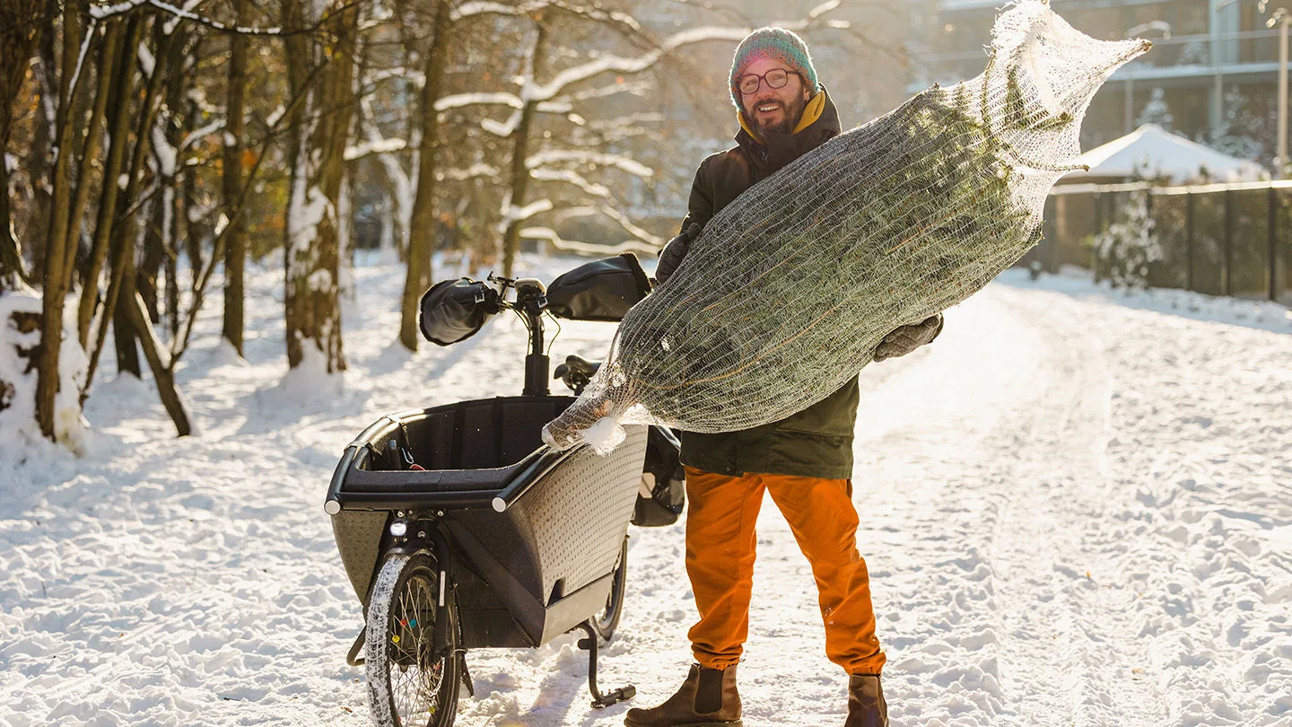 Tannenbaumtransport mit dem Lastenrad