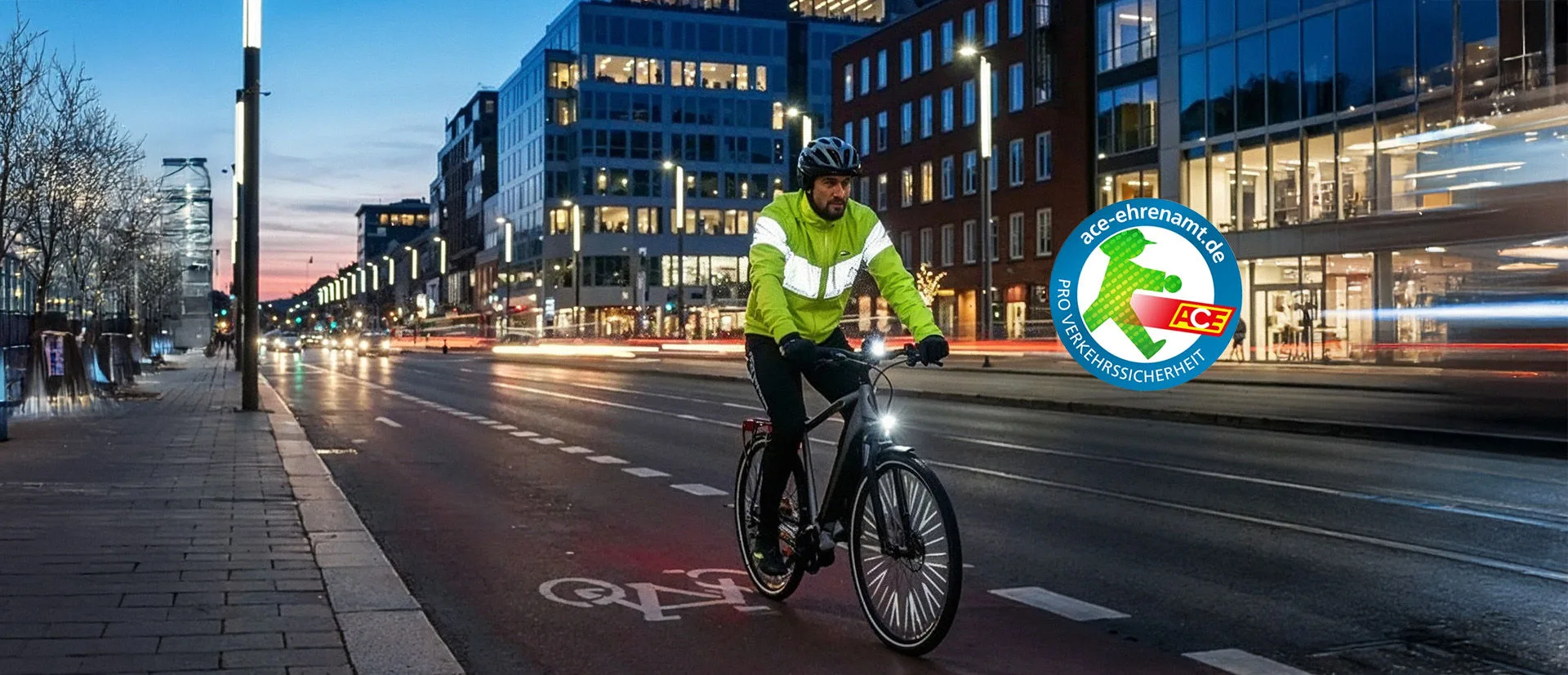 Ein Fahrradfahrer auf einer Straße bei Nacht